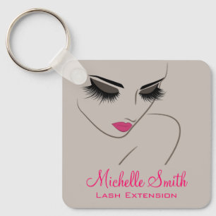 Llavero Extensión de Pestañas Elegante Rosa Gris Salón de