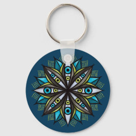 Llavero Extraños Ojos Mandala Art - Trippy Flor Azul Verde