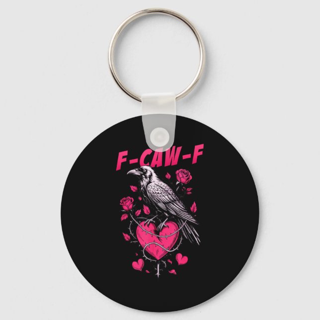 Llavero F-caw-f Black Crow Black Bird Roses Heart Funny Va (Anverso)