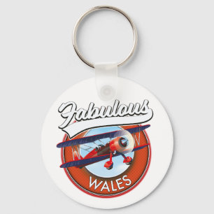 Llavero Fabuloso parche de viaje retro de Gales