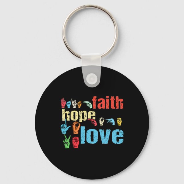 Llavero Faith Hope Love American Rótulo Language Christian (Anverso)