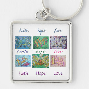 Llavero Faith Hope Love Angel Word Collage Keychain