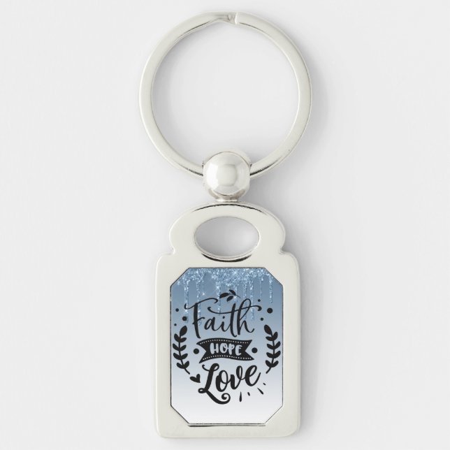 Llavero Faith Hope Love Blue Dripping Purpurina Keychain (Anverso)