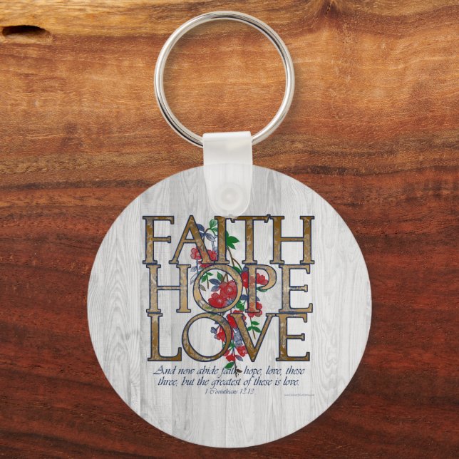 Llavero Faith Hope Love Christian Bible Verse (Anverso)