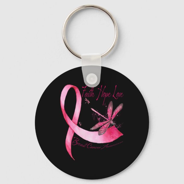 Llavero Faith Hope Love Dragonfly Pink Ribbon Breast Cance (Anverso)
