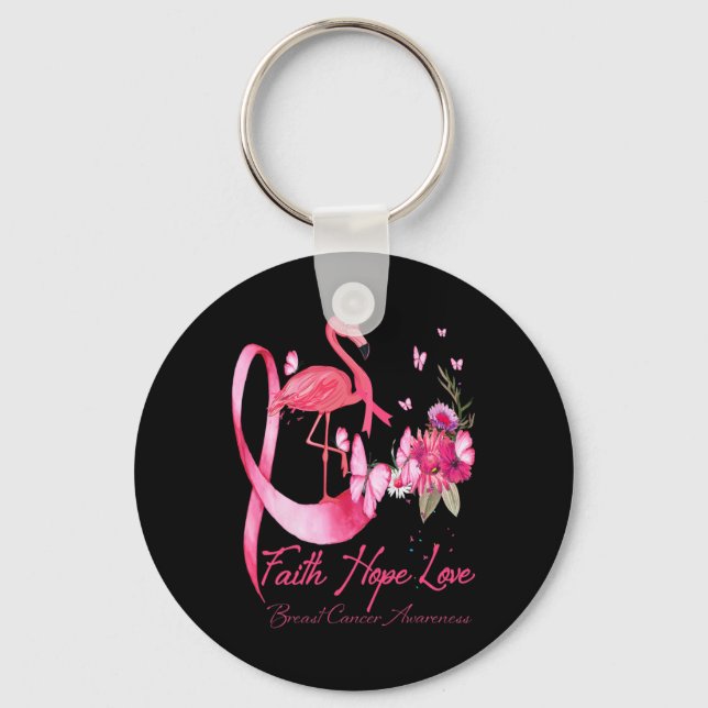 Llavero Faith Hope Love Pink Flamingo Ribbon Cáncer de Mam (Anverso)