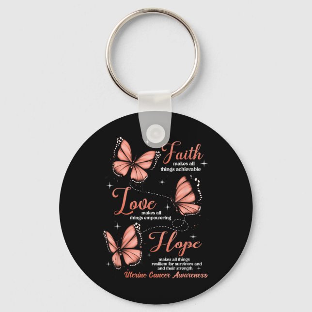 Llavero Faith Love Hope Butterfly Uterine Cancer Awareness (Anverso)