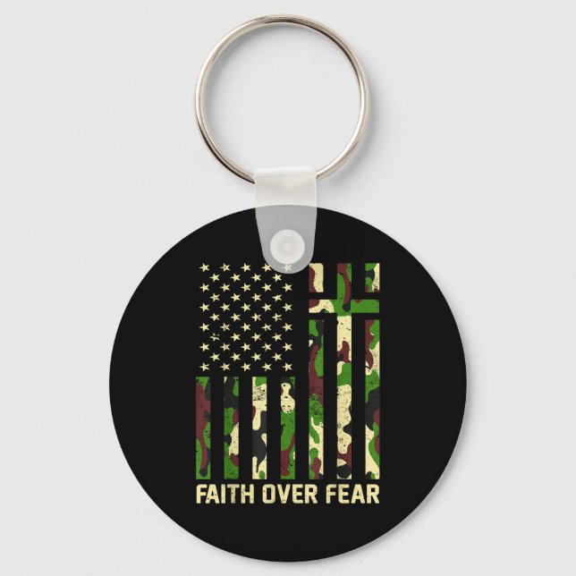 Llavero Faith Over Fear Christian Americn Flag Camouflage  (Anverso)