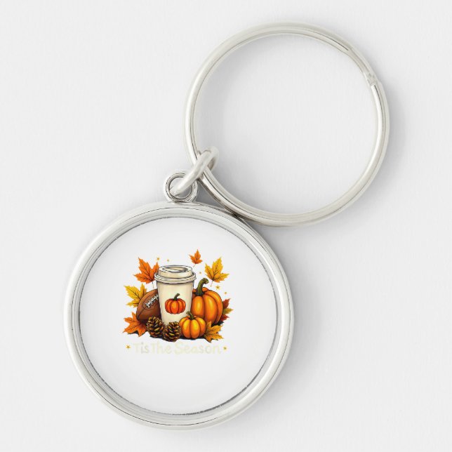 Llavero Fall Football Tis The Season Pumpkin Autumn Coffee (Frente)