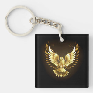 Llavero Falsa paloma de paz del Relieve metalizado dorado 