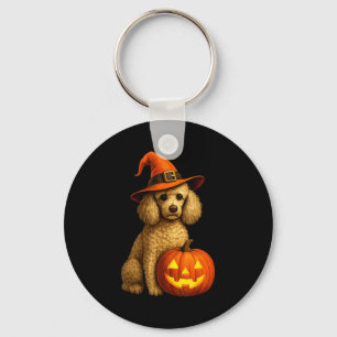 Llavero Familia Arte Perro Poodle Calabaza Bruja Sombrero