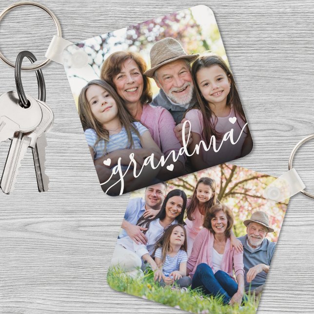 Llavero Familia de abuelas de doble lado personalizado dos (Custom Double Sided Grandma Family Two Photo keychain)
