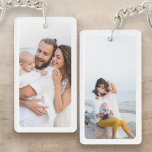 Llavero Familia de dos fotos personalizada de doble cara<br><div class="desc">Mantén a tus seres queridos cerca de esta cadena de claves doble cara de la familia de dos fotos personalizada. Con espacio para dos preciadas fotos familiares, una a cada lado, este keychain personalizado es una manera sincera de llevar momentos especiales adonde vayas. Agregue nombres, fechas o un mensaje corto...</div>