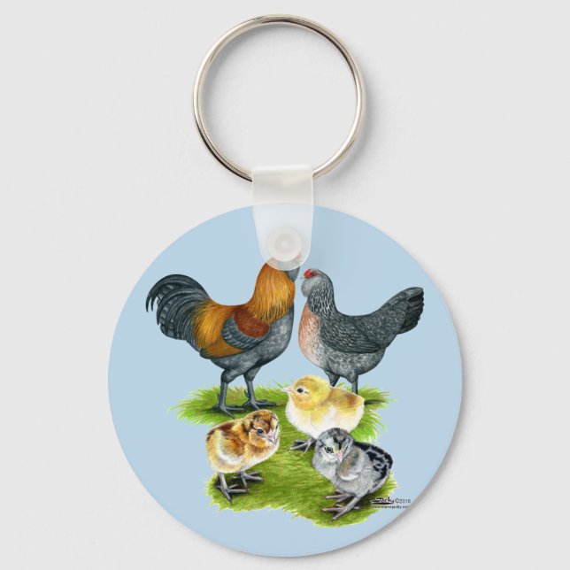 Llavero Familia de Gallinas Ameraucanas (Anverso)