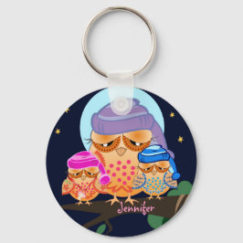 Llavero Familia de lechuza somnolienta con nombre personal