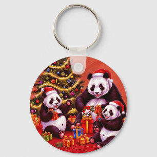 Llavero Familia De Pandas Abriendo Regalos De Navidad