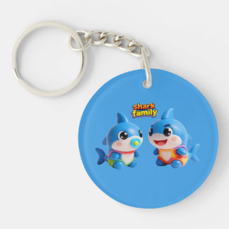Llavero Familia de Tiburones Lindo 3D Personaje de Dibujos