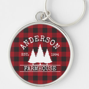 Llavero Familia Farmhouse Nombre Red Buffalo Plaid