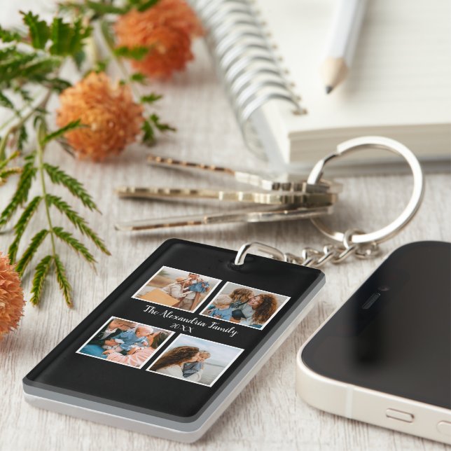 Llavero Familia personalizada 4 plantilla de collage de fo (Frente Derecha)