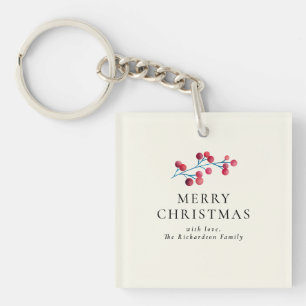 Llavero Familia Personalizada Holly Cherry Merry Christmas