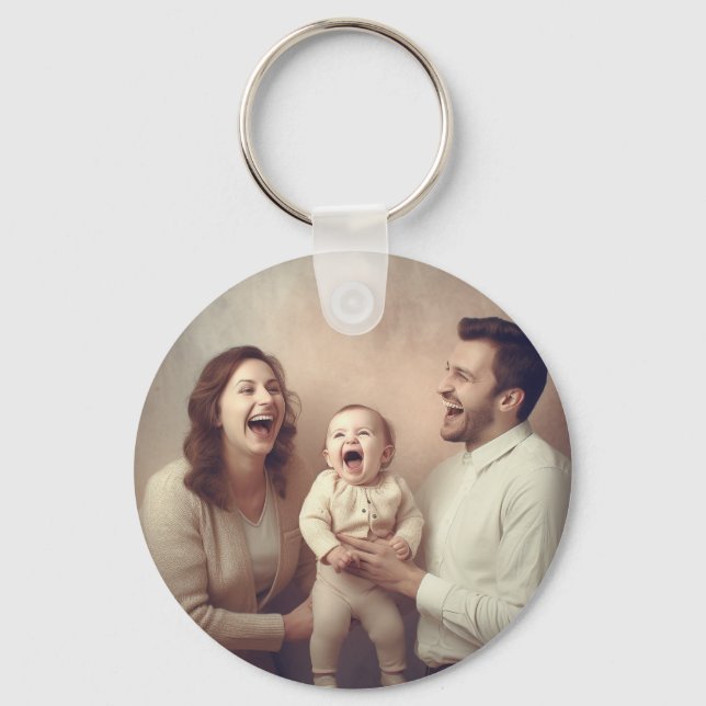 Llavero Familia personalizada y fotografía de bebé y (Anverso)