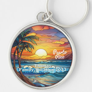 Llavero Familia personalizado Puerto Rico Viaje Vidrio Man