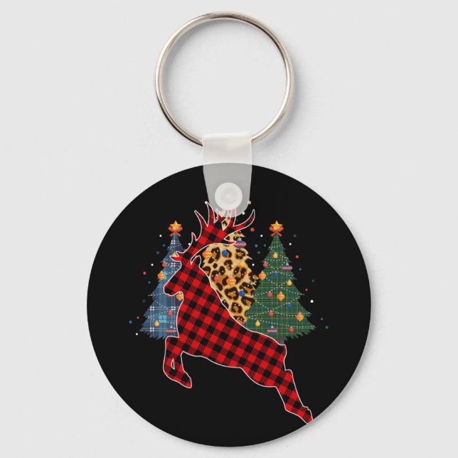 Llavero Familia Red Plaid Reindeo Buffalo Deer Pajama (Anverso)