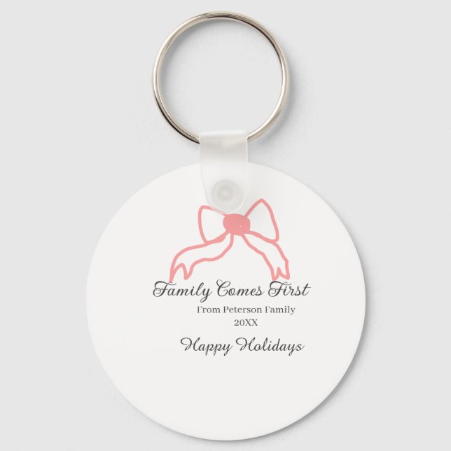 Llavero Family comes first red bow family name holidays (Anverso)