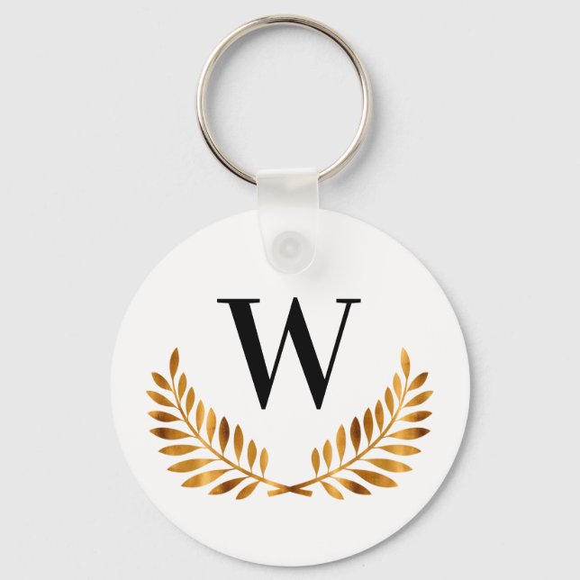 Llavero Family monogram name gold black laurel wreath (Anverso)