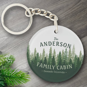 Llavero Family Name Cabin Pine Tree Forest 2 Sided