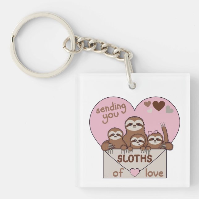 Llavero Family of Sloths with Envelope, Heart and Text (Frente)