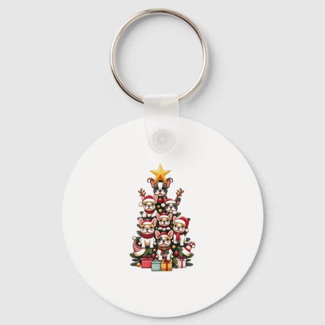 Llavero Famoso Bulldog francés Árbol de Navidad Santa Hat  (Anverso)