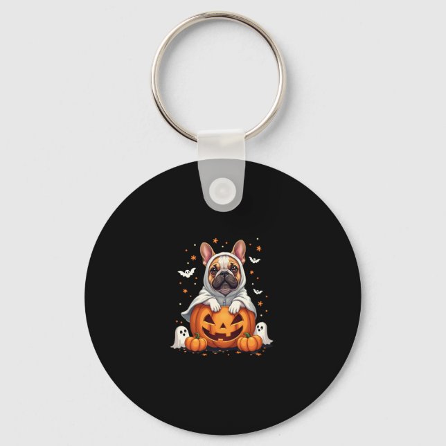 Llavero Famoso Bulldog inglés Fantasma Boo Halloween Mujer (Anverso)