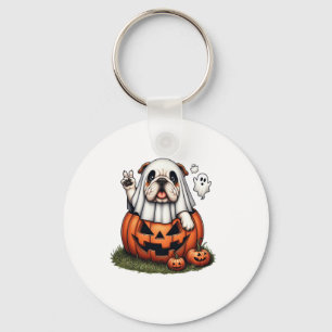 Llavero Famoso Bulldog inglés Fantasma Boo Halloween Mujer
