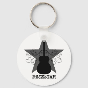 Llavero Fancy Guitar Star Swirls Keychain, Black