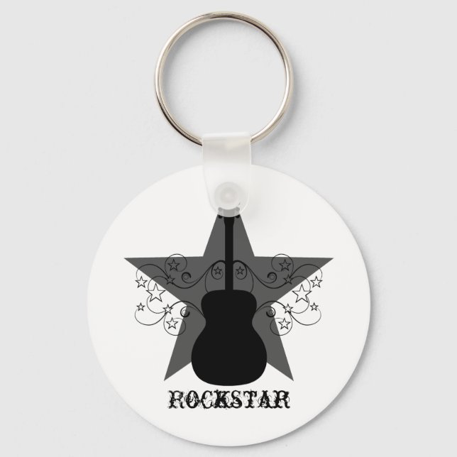 Llavero Fancy Guitar Star Swirls Keychain, Black (Anverso)