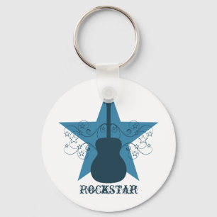 Llavero Fancy Guitar Star Swirls Keychain, Royal Blue