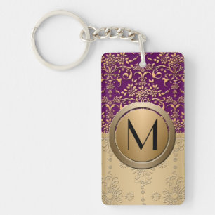 Llavero Fancy Patrón de Damasco con Monograma de Purpura y