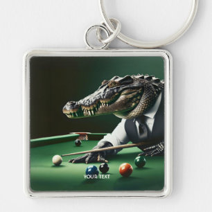 Llavero Fantasía Cute Cocodrilo Jugando Billiard