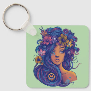 Llavero Fantasía de Boho con pelo floral