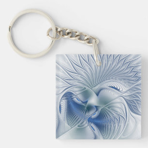 Llavero Fantasía dinámica abstracta tonos azules arte frac