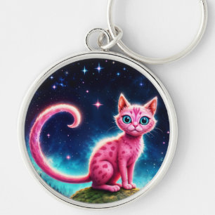 Llavero Fantasía gato rosa en el bosque nocturno mágico es