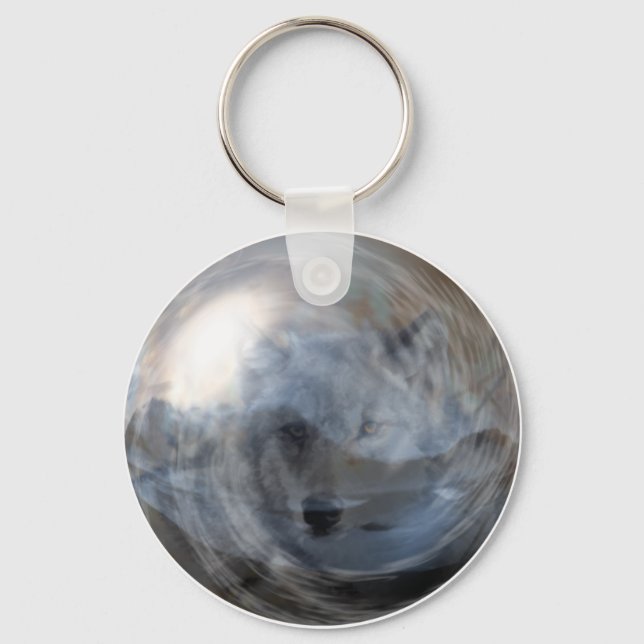 Llavero Fantasía Gray Wolf Crystal Ball Magic Animal (Anverso)
