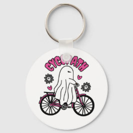 Llavero Fantasma de Cycopath Halloween en bicicleta rosa