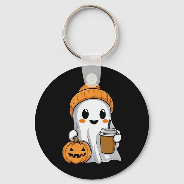 Llavero Fantasma De Halloween Con Graciosa Calabaza De Caf (Anverso)