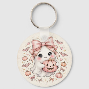 Llavero Fantasma de Halloween con Lazo Rosa Adorable