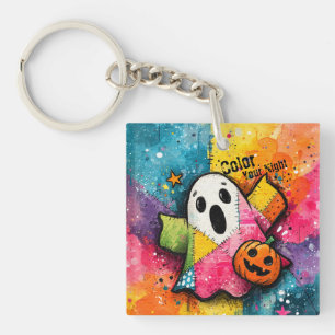 Llavero Fantasma de parches adorable arte colorido salpica