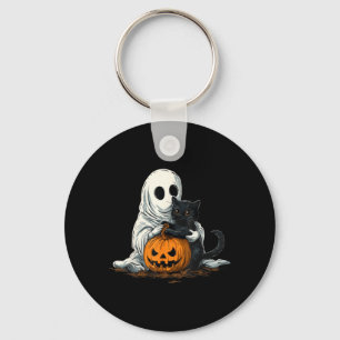 Llavero Fantasma Divertido Con Gato Negro Y Jack O Lantern