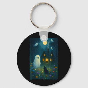Llavero Fantasma Floral Vintage Gato Negro Halloween Fanta