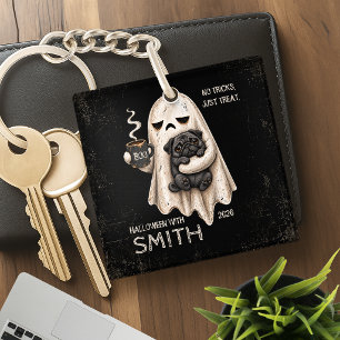 Llavero Fantasma Gruñón Sosteniendo Perro Pug Negro Meh Ha